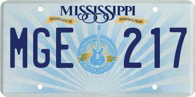 MS license plate MGE217