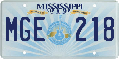 MS license plate MGE218