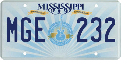 MS license plate MGE232