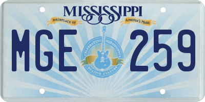 MS license plate MGE259