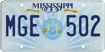 MS license plate MGE502