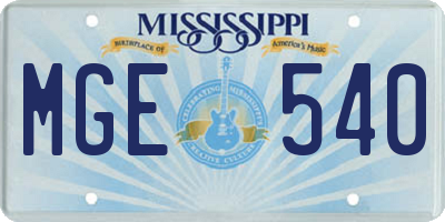MS license plate MGE540