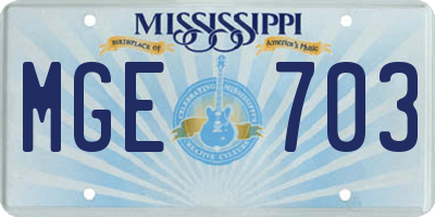 MS license plate MGE703