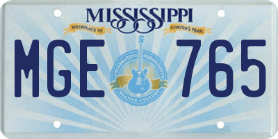 MS license plate MGE765