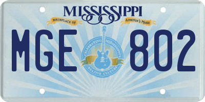 MS license plate MGE802
