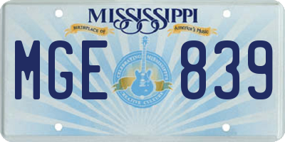 MS license plate MGE839