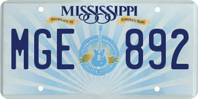 MS license plate MGE892