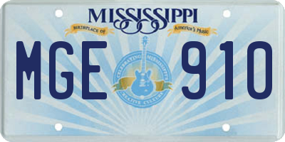 MS license plate MGE910