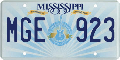 MS license plate MGE923