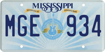 MS license plate MGE934