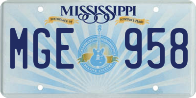 MS license plate MGE958