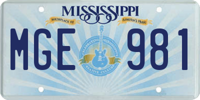 MS license plate MGE981