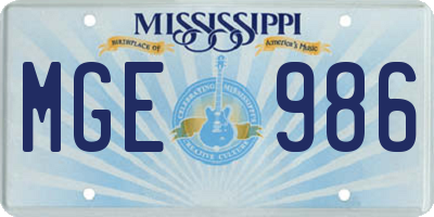 MS license plate MGE986