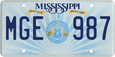 MS license plate MGE987