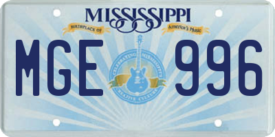 MS license plate MGE996