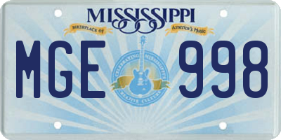 MS license plate MGE998