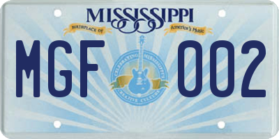 MS license plate MGF002