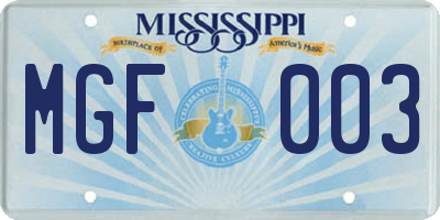 MS license plate MGF003