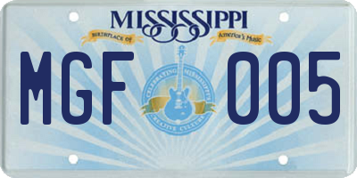 MS license plate MGF005