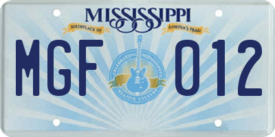 MS license plate MGF012