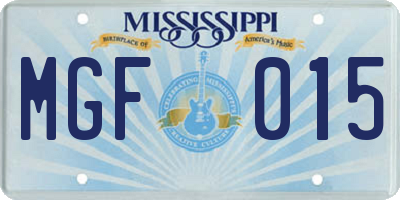 MS license plate MGF015