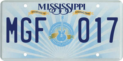 MS license plate MGF017