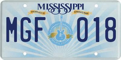 MS license plate MGF018