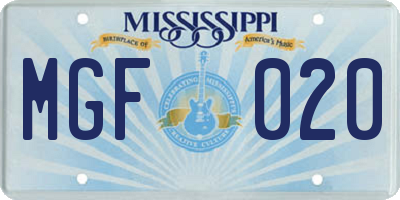 MS license plate MGF020