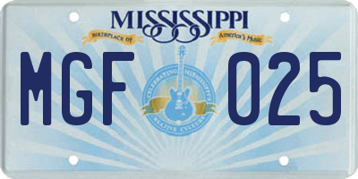 MS license plate MGF025