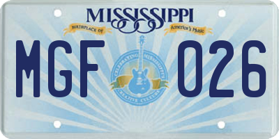 MS license plate MGF026