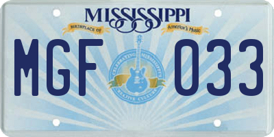 MS license plate MGF033
