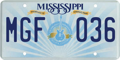 MS license plate MGF036