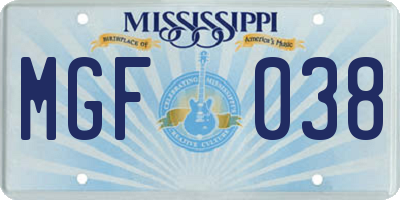 MS license plate MGF038