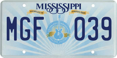 MS license plate MGF039