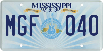 MS license plate MGF040
