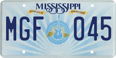 MS license plate MGF045