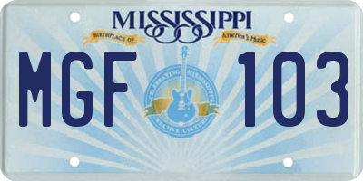 MS license plate MGF103