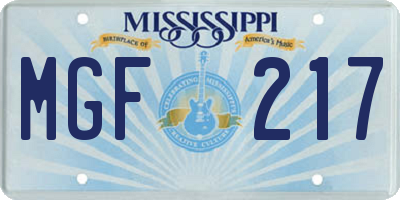 MS license plate MGF217
