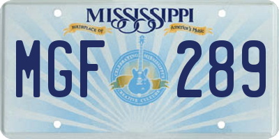 MS license plate MGF289
