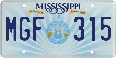 MS license plate MGF315