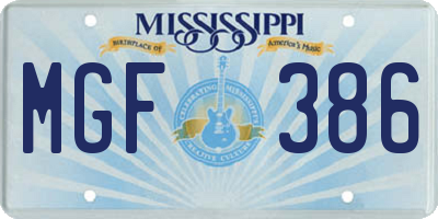 MS license plate MGF386