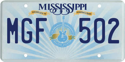 MS license plate MGF502