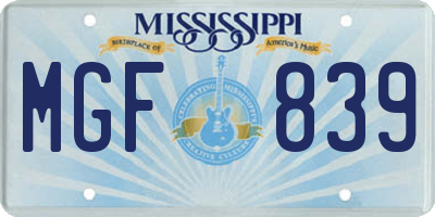 MS license plate MGF839