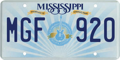 MS license plate MGF920