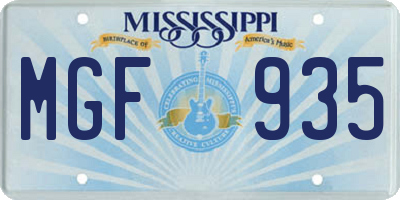 MS license plate MGF935