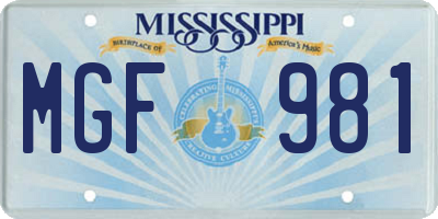 MS license plate MGF981