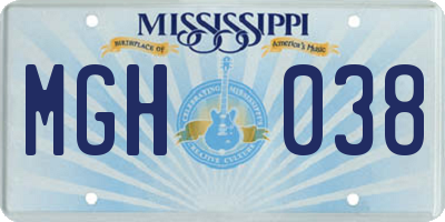 MS license plate MGH038