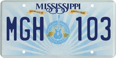 MS license plate MGH103