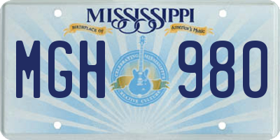 MS license plate MGH980