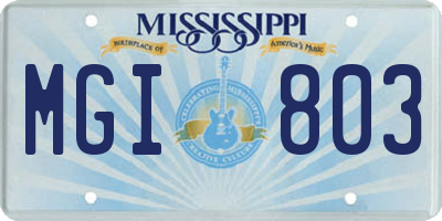 MS license plate MGI803